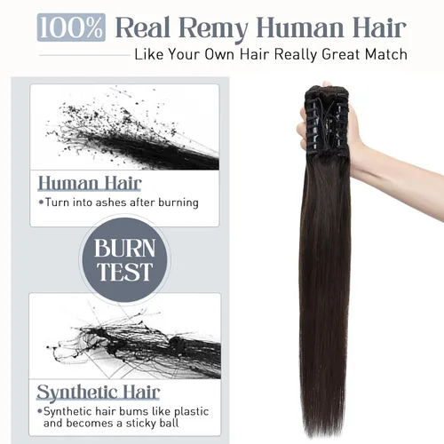 Vista 73 de Rich Choices Extensión de cola de caballo con clip de garra, cabello humano real, una pieza, extensiones de cabello largo Remy para mujer, #18P613