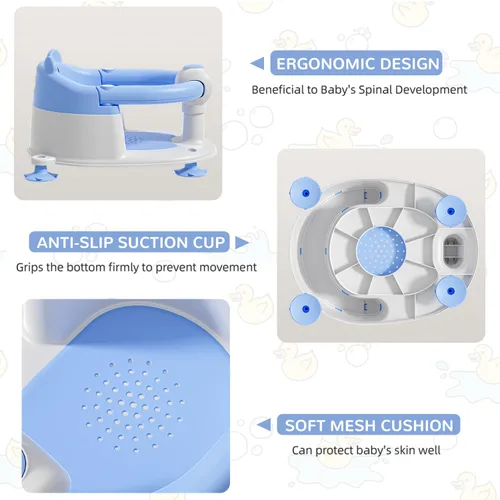 Vista 4 de Asiento de baño para bebés de 6 meses en adelante, asientos de baño antideslizantes para bebés sentados, silla de bañera segura para bebés y recién