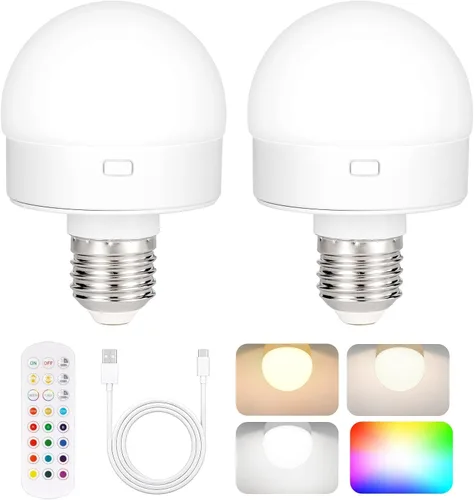 Vista 9 de Yochoice Bombilla de luz recargable con batería operada con control remoto E12, bombilla LED regulable con 15 colores seleccionables y 3