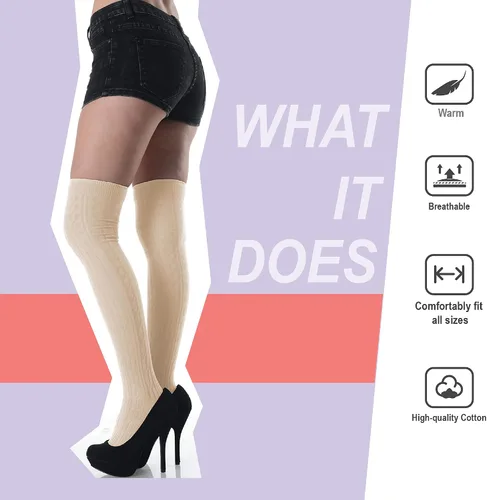 Vista 3 de Calcetines de algodón para mujer por encima de la rodilla, calcetines altos hasta el muslo