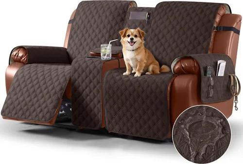 Vista 15 de Ruaozz Funda impermeable para sofá biplaza reclinable con consola, funda antideslizante para sofá reclinable dividido, con correas elásticas Beige