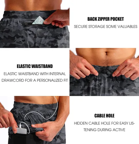 Vista 5 de Pudolla Mens 2 in 1 Running Shorts 5" Quick Dry Gym Athletic Workout Shorts for Men with Phone Pockets