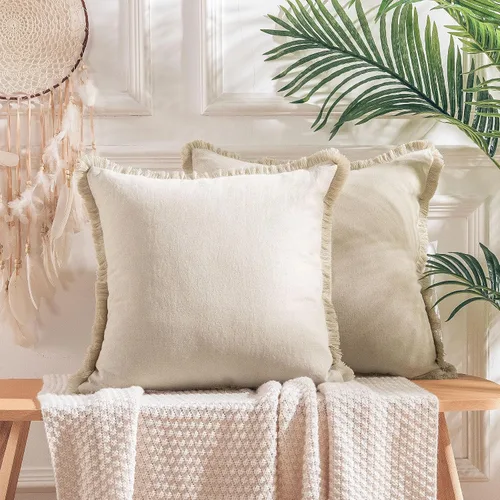 Vista 8 de NEXHOME PRO juego de 2 fundas de cojín boho de 20"x20", fundas de cojín decorativas de lino hechas a mano para sofá, sala de estar, fundas de cojín