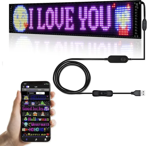 Vista 10 de GOTUS Letrero LED para automóvil, letrero LED de desplazamiento, flexible, aplicación Bluetooth, animaciones de diseño de bricolaje, texto, graffiti