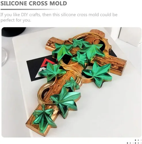 Vista 6 de OSALADI Vasos de paja Moldes de fundición de silicona en forma de cruz Molde epoxi Llavero de silicona de resina para bricolaje, collar, pulsera