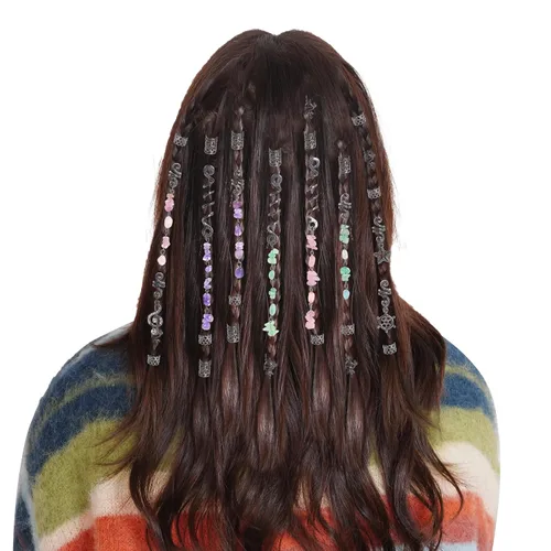 Vista 6 de hoyuwak - 40 piezas de joyería para trenzas, accesorios para rastas y loc, cuentas para el cabello, pinzas, puños, anillos y encantos para mujeres