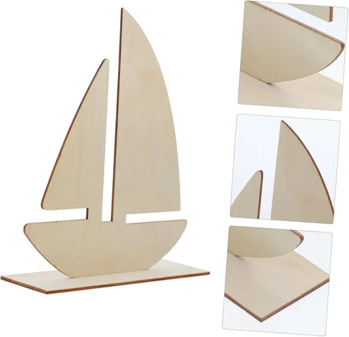 Vista 2 de VILLCASE 10 unids DIY Barco Forma Virutas de Madera Sin Terminar Pintura Base de Arcilla para Decoración al Aire