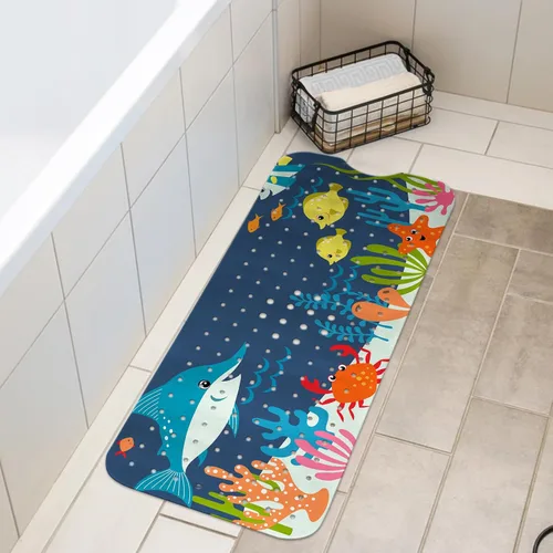 Vista 7 de LNOND Alfombra de baño para niños, alfombrilla de baño con diseño de tiburones marinos, alfombrillas de baño antideslizantes para niños