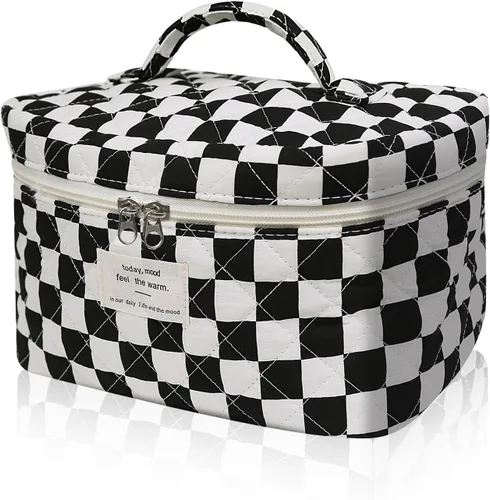Vista 52 de Gosect Bolsa de maquillaje grande, bonita bolsa de cosméticos para mujeres y niñas, bolsa de aseo estética de coqueta floral, bolsa organizadora