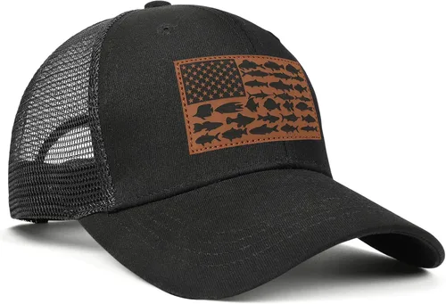 Vista 3 de Thy Thou Gorra de béisbol bordada con bandera de pez estadounidense para hombre, gorra de béisbol bordada de malla ajustable para regalo