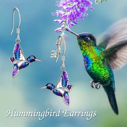 Vista 5 de YFN Aretes de colibrí, diseño de pájaro, plata de ley 925, regalos de joyería para mujer
