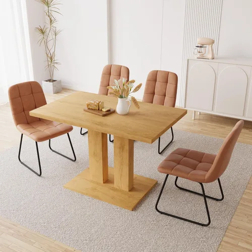 Vista 8 de HIPIHOM Mesa de comedor moderna de 46 pulgadas, mesa de cocina rectangular con acabado de roble, mesa de comedor compacta para 4, construcción