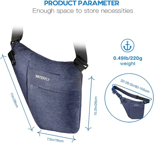 Vista 5 de WATERFLY Bolso bandolera bandolera con eslinga bolsa cruzada delgada antirrobo, mochila sobre el hombro, paquete lateral sigiloso para hombre