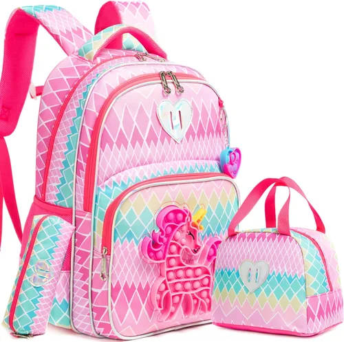 Vista 7 de Mochila para niñas de primaria preescolar para niños de la lonchera para la escuela Bolso de dinosaurio para niños