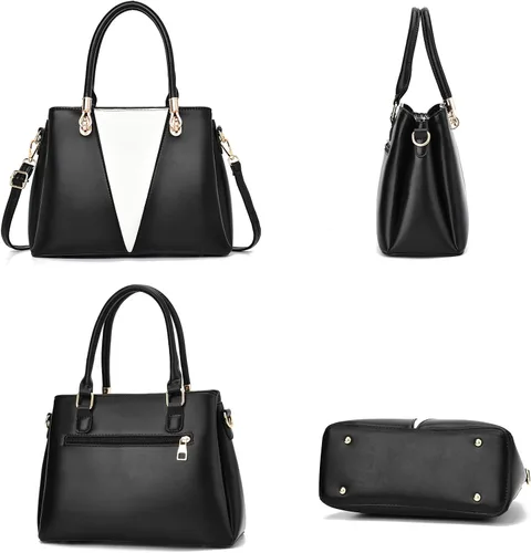 Vista 3 de Juego de 2 bolsas de mano para mujer, con asa superior, costuras de cuero, bolsa de hombro para mujer