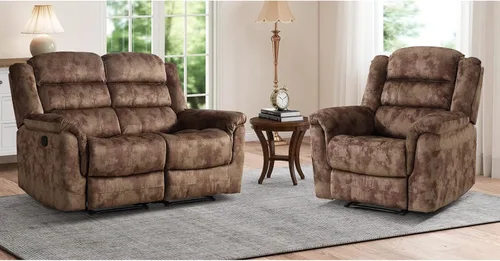 Vista 31 de EBELLO - Silla reclinable manual, sofá reclinable de tela suave con apoyabrazos y respaldo acolchado para sala de estar, dormitorio, color marrón