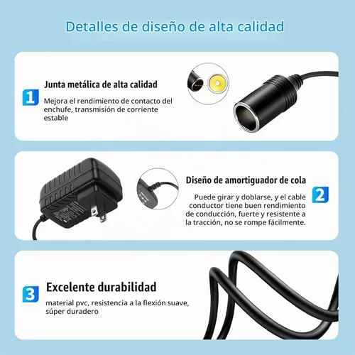 Vista 4 de Convertidor de 110V a 12V, adaptador de encendedor de cigarrillos para coche - Convertidor de CA a CC (110V-240V a 12V), adaptador de corriente