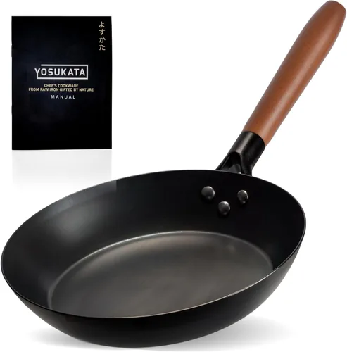 Vista 10 de YOSUKATA Sartén de acero al carbono de 7.9 pulgadas, sartén pre-sazonada no tóxica con mango de madera extraíble, sartén estilo wok sin