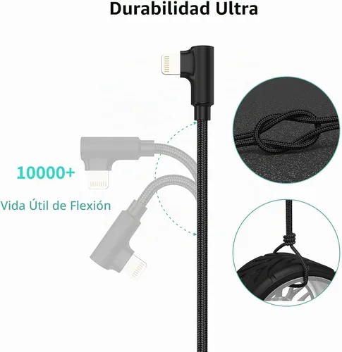 Vista 6 de Cable Lightning corto de ángulo recto de 1 pie, paquete de 3 cables USB a iPhone de 90 grados