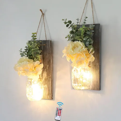 Vista 25 de Decoración rústica de madera para colgar en la pared con tira de luces LED para sala de estar y dormitorio modernos, estilo campestre inspirador