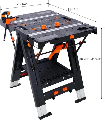 Vista 3 de Mesa de trabajo plegable 2 en 1 y caballete, 31" Ancho x 25" Profundidad x 28" Altura Configuración fácil Banco de trabajo portátil, mesa de trabajo