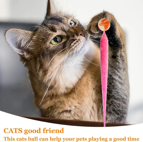 Vista 4 de SHENGSEN Pelota que Rebota con Cola Juguetes para Gatos-5 Paquetes, Gusano Mágico con Juguete de Pelota Grande y Colorida para Gatos, Pelotas que