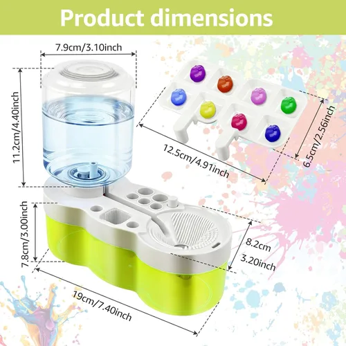 Vista 5 de Limpiador de pinceles de pintura para niños 2026 para circulación de agua, limpiador de pinceles de pintura con drenaje dispensador de agua