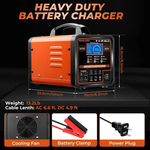 Vista 8 de Cargador de batería de coche de 12 V 24 V resistente, mantenedor de batería automático de 0-15 A con apagado automático, modo de reparación e