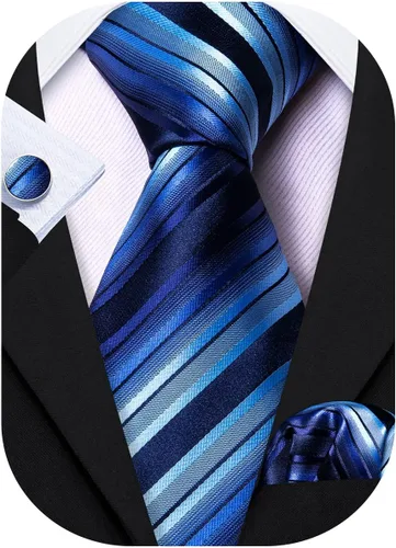 Vista 97 de Barry.Wang Juego de corbatas para hombre, corbata de seda a rayas, tejido a cuadros, gemelos formales, negocios, boda