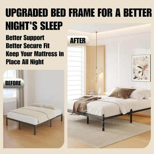 Vista 58 de 12 Inch Heavy Duty Black Metal Platform Bed Frame with Mattress Support, Twin Platform Bed Frame with Under Bed Storage, No Box Spring Needed, Easy