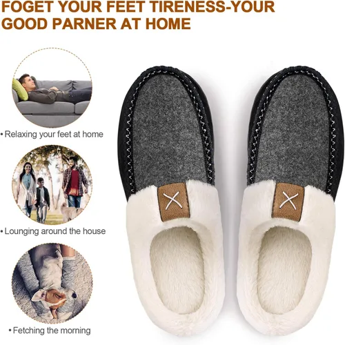 Vista 3 de Homitem Men's Cozy Memory Foam Slippers,Fuzzy Wool-Like Plush Fleece Lined House Slippers Men Indoor Outdoor Slippers With Anti-Skid Rubber Sole