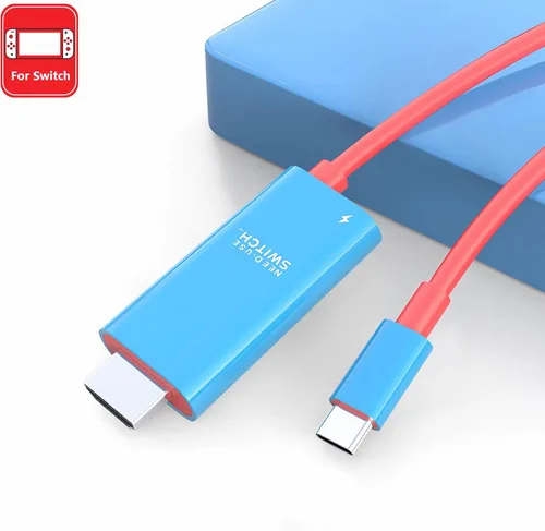 Vista 2 de Cable USB-C a HDMI de 6.6 pies para Nintendo Switch NS/OLED, reemplaza la estación de acoplamiento Switch con puerto PD de 100 W