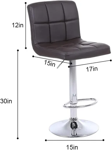 Vista 3 de Taburetes de bar ajustables de altura de mostrador, juego de 2 taburetes de cocina, sillas modernas de cuero sintético giratorio con respaldo Marrón