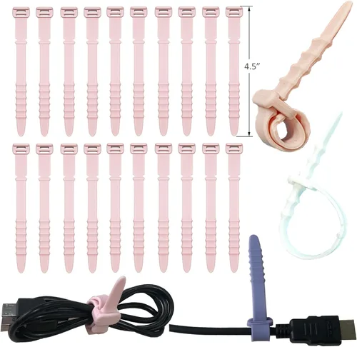 Vista 13 de Bridas de Silicona, Bridas Reutilizables, Correas de Cable de Goma para Gestión de Cables, Organizador de Cables de Silicona Elástica para Casa