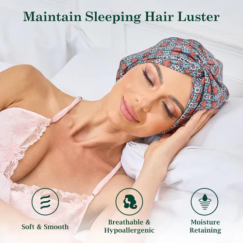 Vista 96 de Gorro de satén de seda ajustable para envolver el cabello para dormir, gorro de dormir de doble capa, turbante nocturno para cabello largo y rizado