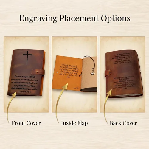 Vista 6 de Diario de oración cristiana personalizado para hombres y mujeres, diario de estudio bíblico de cuero grabado con las Escrituras, cuadernos