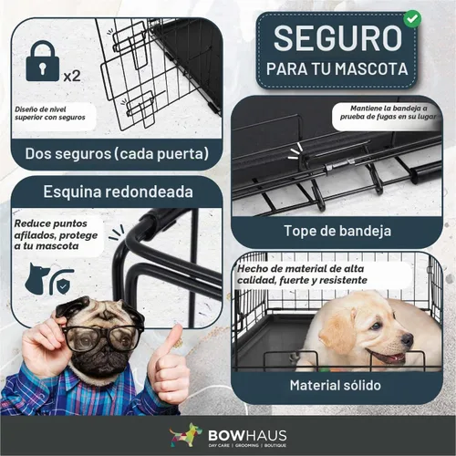 Vista 4 de BOWHAUS Jaula plegable de alambre para perros con panel divisor, bandeja a prueba de fugas y patas protectoras, puerta individual y doble, jaula