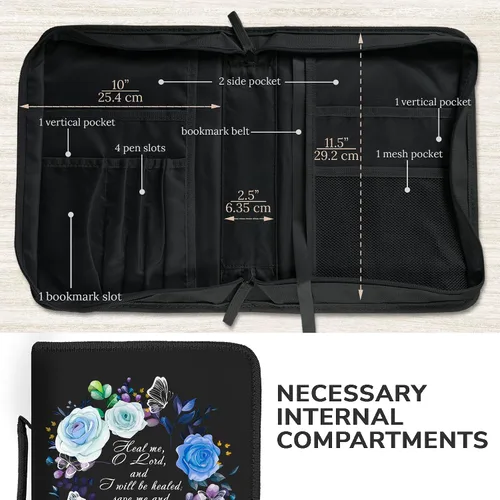 Vista 12 de DEHITE Funda para la Biblia para mujer, bolsas de transporte de la Biblia, tamaños medianos y grandes, ranuras para bolígrafos, tela de primera
