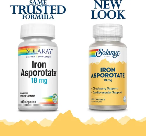 Vista 2 de Solaray Cápsulas de asporotato de hierro, 18 mg 100