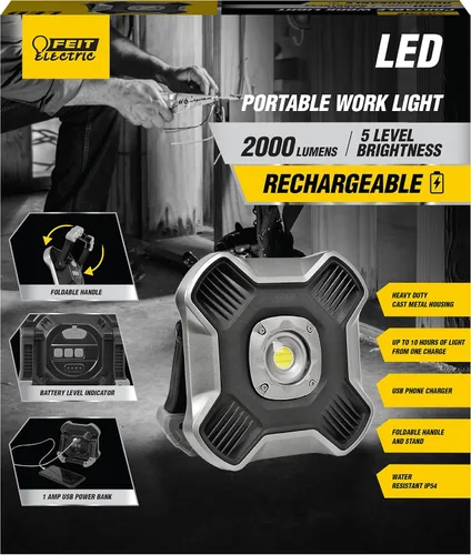 Vista 7 de Feit Electric WORK2000 - Luz de trabajo LED portátil recargable ultra brillante de 2000 lúmenes