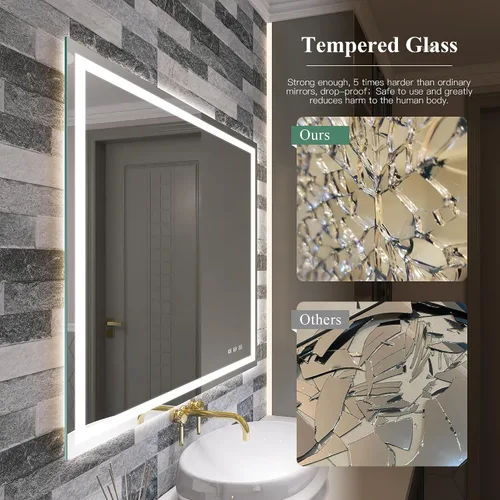 Vista 7 de SBAGNO - Espejo LED de baño con Bluetooth, 24 x 32 pulgadas, con luz regulable, espejo de tocador con 3 colores, retroiluminado + luz frontal