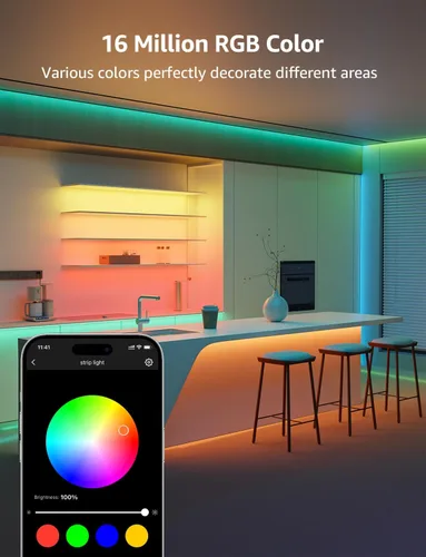 Vista 8 de Lepro SE1 AI - Tira de luces LED inteligentes – Tiras de luz RGB que cambian de color de 16.4 pies con control de aplicación, iluminación generada