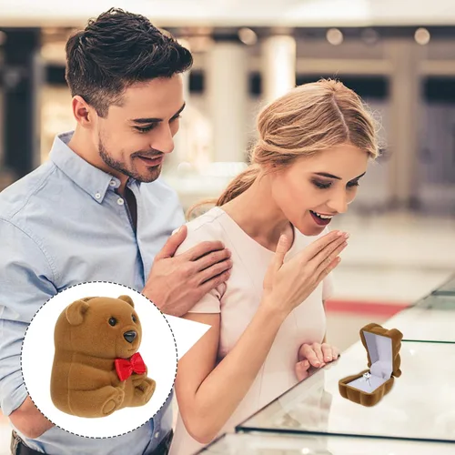 Vista 8 de FOMIYES Caja de anillo de compromiso con mini oso, caja de anillo de boda, caja de regalo creativa, caja de regalo para propuesta de compromiso