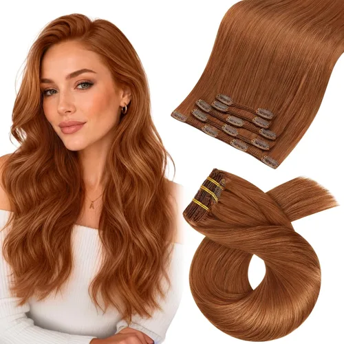 Vista 79 de Moresoo Extensiones de cabello humano con clip, balayage, color marrón oscuro a marrón dorado con clip, extensiones de cabello humano con clip, 5