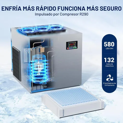 Vista 3 de Commercial Ice Maker Machine, 580Lbs/24H with 450Lbs Storage, ETL Approval Silver Grey