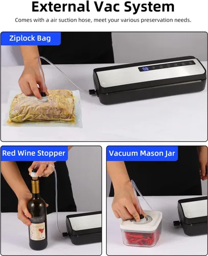 Vista 7 de Máquina selladora al vacío para alimentos, 80KPA Potente sellador automático de alimentos 8 en 1 con modos seco y húmedo, almacenamiento de bolsas