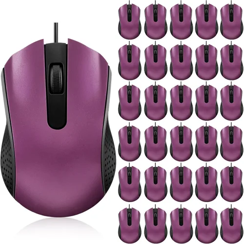 Vista 9 de Bonuci Paquete de 30 ratones USB con cable de 3 botones para computadora, mouse USB a granel para PC, laptop, oficina, escuela, uso en el aula Negro