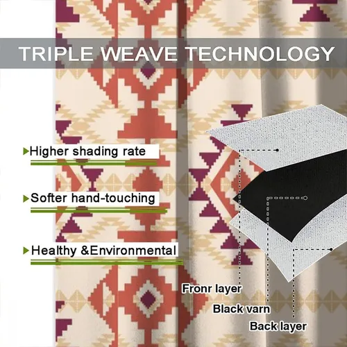 Vista 227 de Cortinas con patrón geométrico tribal, estilo suroeste, azteca, rústico, occidental, nativo americano, opacas, con bolsillo para barra, decoración
