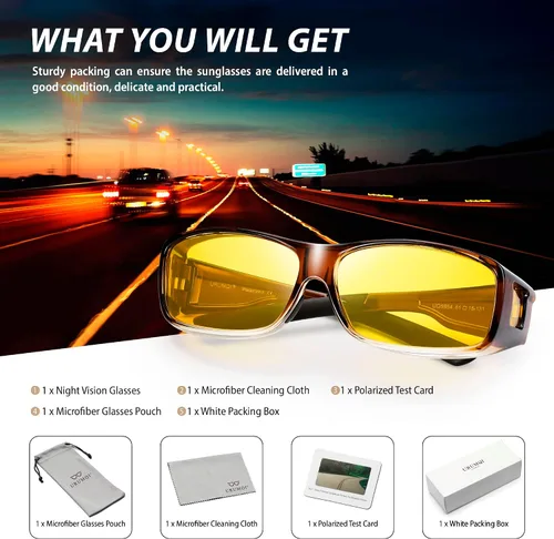 Vista 7 de URUMQI Lentes de conducción de visión nocturna para hombres y mujeres, lentes polarizados antirreflejos, lentes de noche HD amarillos