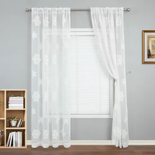 Vista 19 de VOGOL - Cortinas con ojales bordadas con patrón floral elegante de lino sintético, 2 paneles, 60% opacas con aislamiento térmico, cortinas pesadas